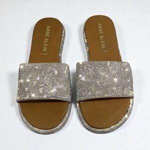 100% Authentic Anne Klein Amory Crystal Slides Sandals Size 7.5 Rhinestone